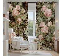 Tyafsgvqo Motif Floral Guépard Rideau Oeillets Occultant, Rideau Imprimé Léopard Fleur Rose Thermique Anti Chaleur Anti Froid Rideaux Opaque pour Chambre Salon, Lot de 2 280x240 cm