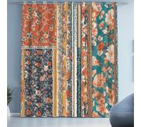 Tyafsgvqo Motif Floral Patchwork Vintage Rideau 140x180 cm, Rideau Boho Fleur Botanique Esthétique, Lot de 2 Rideaux Occultant à Oeillets, Thermique Isolant, pour Chambre, Salon, Chambre Enfant
