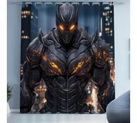 Tyafsgvqo Motif Guerrier en Armure Noir Rideau Occultant, Rideau Héro Science-Fiction Futuriste, Thermique Isolant, 234x137 cm Lot de 2 Rideaux à Oeillets, pour Chambre, Salon, Chambre Enfant