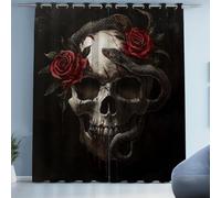 Tyafsgvqo Motif Tête de Mort Fleur Rose Rideau Occultant 280x180 cm, Rideau Crâne Serpent Gothique Horreur, Lot de 2 Rideaux à Oeillets, Thermique Isolant, pour Chambre, Salon, Chambre Enfant