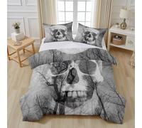 Tyafsgvqo Motif Tête de Mort Forêt Housse de Couette 140x200 cm, Crâne Double Exposition Parure de Lit 1 Personne Literie Microfibre Linge de Lit avec Fermeture Éclair et 1 Taies d'oreiller 65x65 cm