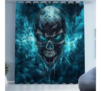 Tyafsgvqo Motif Tête de Mort Rideau Occultant, Thermique Isolant Anti Froid, Rideau Crâne feu Gothique, 140x225 cm Lot de 2 Rideaux Opaque à Oeillets, pour Chambre, Salon, Chambre Enfant