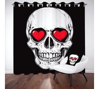 Tyafsgvqo Motif Tête de Mort Rideau Phonique Anti Bruit Occultant, Rideau Crâne Coeur Drôle, Thermique Isolant Anti Froid, Rideaux Opaque Lot de 2 à Oeillets, pour Chambre, Salon, 280x260 cm