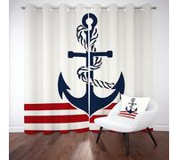 Tyafsgvqo Nautique Ancre Rideau Occultant 280x225cm, Rideau Maritime, Rayures Minimaliste Moderne, Lot de 2 Rideaux Opaque à Oeillets, Thermique Isolant Anti Froid, pour Chambre, Salon, Chambre Enfant