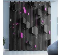 Tyafsgvqo Noir L'Hexagone Rideau Occultant, Thermique Isolant Anti Froid, Rideau Hexagonal Géométrie, 140x240 cm Lot de 2 Rideaux Opaque à Oeillets, pour Chambre, Salon, Chambre Enfant