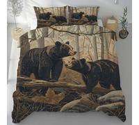 Tyafsgvqo Ours Animaux Sauvages Housse de Couette 140x200 cm, Animal Forêt Rustique Ferme Parure de Lit 1 Personne Literie Microfibre Linge de Lit avec Fermeture Éclair et 1 Taies d'oreiller 65x65 cm