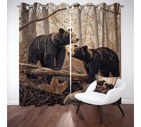 Tyafsgvqo Ours Animaux Sauvages Rideaux Occultant Thermique Isolant, Rideau Animal Forêt Rustique Ferme, Anti Froid et Bruit, 234x137 cm Lot de 2 Rideaux Opaque Oeillets pour Chambre Salon Cuisine