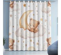 Tyafsgvqo Ours Endormi de Dessin Animé Rideau Occultant, Rideau Ourson Poupée Étoilé Lune Nuage Thermique Isolant, 140x240 cm Lot de 2 Rideaux à Oeillets, pour Chambre, Salon, Chambre Enfant