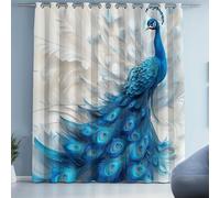 Tyafsgvqo Paon Bleu Rideau Occultant, Thermique Isolant Anti Froid, Rideau Élégant Plume Animaux, 140x240 cm Lot de 2 Rideaux Opaque à Oeillets, pour Chambre, Salon, Chambre Enfant
