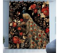 Tyafsgvqo Paon Or Pivoine Fleur Rideau Occultant 280x225 cm, Thermique Isolant Anti Froid, Rideau Style Chinois Esthétique Rétro, Lot de 2 Rideaux à Oeillets, pour Chambre, Salon, Chambre Enfant