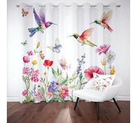Tyafsgvqo Papillon Colibri Rideau Occultant Thermique, Rideau Fleur Coloré Plante Printemps Naturel, Anti Froid et Bruit, 140x240 cm Lot de 2 Rideaux Oeillets pour Chambre, Fenêtre de Salon