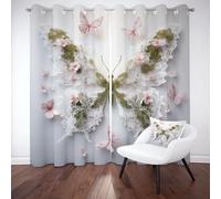 Tyafsgvqo Papillon en Dentelle Rideau Occultant Opaque, Rideau Art Esthétique Moderne, Thermique Isolant Anti Froid, 140x225 cm Lot de 2 Rideaux à Oeillets, pour Chambre, Salon, Chambre Enfant