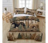 Tyafsgvqo Parure de Lit Animaux Sauvages Rustique, Housse de Couette Ours Animaux de la Forêt Microfibre Linge de Lit 240x260 2 Personnes Literie avec Fermeture Éclair et 2 Taies d'oreiller 80x80 cm