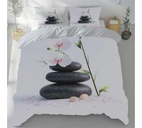 Tyafsgvqo Parure de Lit Orchidee Galet, Housse de Couette Zen Spa Fleur Pierre Naturel Microfibre Linge de Lit 240x260 2 Personnes Literie avec Fermeture Éclair et 2 Taies d'oreiller 80x80 cm