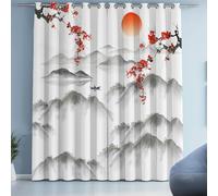 Tyafsgvqo Peinture à l'encre Fleurs de Cerisier Rideau Occultant, Rideau Paysage Style Japonais Traditionnel, Thermique Isolant, 140x240 cm Rideaux à Oeillets, pour Chambre, Salon, Chambre Enfant