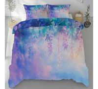 Tyafsgvqo Peinture Aquarelle Wisteria Parure de Lit 200x200 Microfibre, Fleur Rustique Cottage Housse de Couette 2 Personnes, Literie Linge de Lit avec Fermeture Éclair et 2 Taies d'oreiller 65x65 cm
