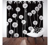 Tyafsgvqo Pissenlit Rideau Fenetre Occultant, Rideau Motif Botanique Noir et Blanc Minimaliste Lot de 2 Rideaux à Oeillets Opaque Thermique Isolant Anti Froid pour Chambre Salon Dressing 280x200 cm