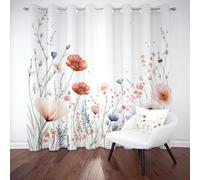 Tyafsgvqo Plante Fleur Coquelicot Rideau Occultant Lot de 2, Rideau Motif Floral Aquarelle, Thermique Isolant Anti Froid, Rideaux Opaque à Oeillets, pour Chambre, Salon, Chambre Enfant, 280x240 cm
