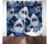 Tyafsgvqo Requin de Dessin Animé Rideaux Occultant Thermique Isolant, Rideau Animaux Marins Mer, Anti Froid et Bruit, 140x240 cm Lot de 2 Rideaux Opaque Oeillets pour Chambre Salon Cuisine
