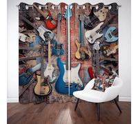 Tyafsgvqo Rock Guitare Rideau Occultant Thermique, Rideau Musique Rétro Nostalgie, Anti Froid et Bruit, 234x137 cm Lot de 2 Rideaux Oeillets pour Chambre, Fenêtre de Salon