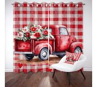 Tyafsgvqo Rouge À Carreaux de Buffle Rideau 140x210 cm, Thermique Isolant Anti Froid, Rideau Fleur Camion Aquarelle, Lot de 2 Rideaux Occultant Opaque à Oeillets, pour Chambre, Salon, Chambre Enfant
