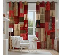 Tyafsgvqo Rouge À Carreaux Patchwork Rideau Fenetre Occultant, Rideau Noël Vintage Hiver Rural Lot de 2 Rideaux à Oeillets Opaque Thermique Isolant Anti Froid pour Chambre Salon Dressing 280x200 cm