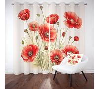 Tyafsgvqo Rouge Fleur Coquelicot Rideau 140x210 cm, Thermique Isolant Anti Froid, Rideau Motif Floral Botanique, Lot de 2 Rideaux Occultant Opaque à Oeillets, pour Chambre, Salon, Chambre Enfant