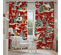 Tyafsgvqo Sapin Flocon de Neige Animaux Rideau Oeillets Occultant, Rideau Cabane Noël Forêt Hiver Thermique Anti Chaleur Anti Froid Rideaux Opaque pour Chambre Salon, Lot de 2 280x240 cm