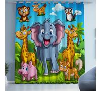 Tyafsgvqo Singe Éléphant Girafe Rideau Occultant, Thermique Isolant Anti Froid, Rideau Animaux de la Jungle Tropical, 140x240 cm Lot de 2 Rideaux Opaque à Oeillets, pour Chambre, Salon, Chambre Enfant