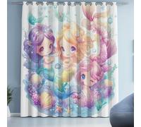 Tyafsgvqo Sirène Mignon Dessin Animé Rideau Occultant, Thermique Isolant Anti Froid, Rideau Coquillage Étoile de Mer Coloré, 140x240 cm Lot de 2 Rideaux à Oeillets, pour Chambre, Salon, Chambre Enfant