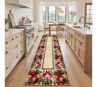 Tyafsgvqo Tapis de Couloir 80x250 Motif Floral Botanique Élégant, Fleur de Rose Romantique Tapis de Passage Cuisine Salon, Antiderapant et Lavable, Moquette Chambre, Paillasson Interieur Entree Long