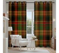 Tyafsgvqo Tartan Vintage Écossais Rideau Fenetre Occultant, Rideau À Carreaux Vichy Noël Classique Lot de 2 Rideaux Opaque à Oeillets Thermique Isolant Anti Froid pour Chambre Salon 280x225 cm
