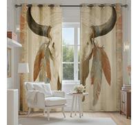 Tyafsgvqo Tête de Mort de Vache Rideau Phonique Anti Bruit, Rideau Tribal Ethnique Bohème Occidenta Occultant Thermique Isolant Anti Froid, Rideaux Lot de 2 à Oeillets pour Chambre Salon 280x260 cm