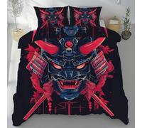 Tyafsgvqo Tête de Mort Samouraï Parure de Lit 200x200 Microfibre, Style Japonais Housse de Couette 2 Personnes, Literie Linge de Lit avec Fermeture Éclair et 2 Taies d'oreiller 65x65 cm