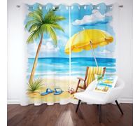Tyafsgvqo Tropical Vacances Bord de Mer Rideau Occultant Thermique, Rideau Plage Océan Hawaïen Côtier Été, Anti Froid et Bruit, 140x240 cm Lot de 2 Rideaux Oeillets pour Chambre, Fenêtre de Salon