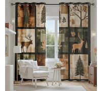 Tyafsgvqo Vintage Cabane Rustique Rideau Phonique Anti Bruit, Rideau Cerf Forêt Ferme Automne Occultant Thermique Isolant Anti Froid, Rideaux Opaque Lot de 2 à Oeillets pour Chambre Salon 280x260 cm