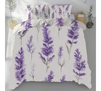 Tyafsgvqo Violet Lavande Parure de Lit 200x200 Microfibre, Motif Floral Aquarelle Pastoral Housse de Couette 2 Personnes, Literie Linge de Lit avec Fermeture Éclair et 2 Taies d'oreiller 65x65 cm