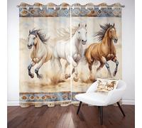 Tyafsgvqo Western Cheval Rideau 140x210 cm, Thermique Isolant Anti Froid, Rideau Animaux Sauvages Rustique Occidental, Lot de 2 Rideaux Occultant Opaque à Oeillets, pour Chambre, Salon, Chambre Enfant