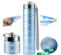 Tyafzzn Distributeur de médicaments 7 jours - Grands compartiments en alliage d'aluminium - Boîte à médicaments portable avec extracteur de comprimés - Étanche - Sans BPA - Pilulier hebdomadaire en