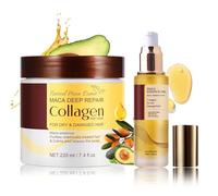 Tyafzzn Kit masque et huile capillaire au collagène - Soin des cheveux à l'huile d'argan - Réparation en profondeur - Masque pour cheveux secs et abîmés - Restaure la souplesse et la brillance de tous