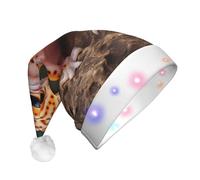 TYANG Bonnet de Noël avec imprimé léopard Gecko, chapeau de Père Noël, ruban, lumières LED, chapeau de Père Noël lumineux