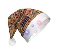 TYANG Bonnet de Noël en tissu africain imprimé patchwork chapeau de Père Noël ruban lumières LED chapeau de Noël lumineux