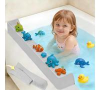 TYASDBA Bac à jouets en silicone souple pour enfants de 9,4 m avec 11 ventouses, protection contre les éclaboussures en silicone souple pour un nettoyage et un pliage faciles, universel pour baignoire