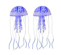 Tyasoleil 2PCS Décorations Aquarium Méduses en Silicone - Méduses Flottantes Fluorescentes Réalistes pour Bac à Poissons - Ornements Étanches avec Ventouses (Bleu)