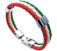 Tyatocepy a bracelet Bracelet tisse en alliage en cuir a couleur de drapeau italien pour les et les femmes - vert et blanc et rouge (largeur 14 mm, longueur 23 cm)