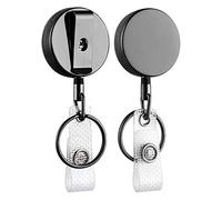 Tyatocepy Lot de 2 mini porte-badges rétractables robustes en métal avec clip de ceinture pour carte de visite ( noir brillant)