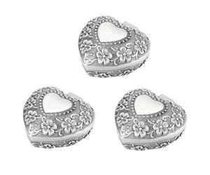 Tyatocepy Lot de 3 boîtes à classiques vintage en forme de cœur - bijou - Cadeau de Noël - Argenté