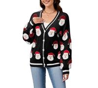 TYBAODAN Femmes Casual Santa Claus Jacquard Pull Cardigan Automne Hiver, Noir , L