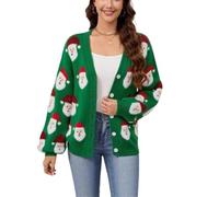 TYBAODAN Femmes Casual Santa Claus Jacquard Pull Cardigan Automne Hiver, Vert, S