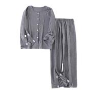 TYBGAU Boutique UK Pyjama d'allaitement à manches longues en coton tricoté, facile à porter, idéal for les personnes âgées alitées souffrant de fractures paralysantes.(Grey,XXL)